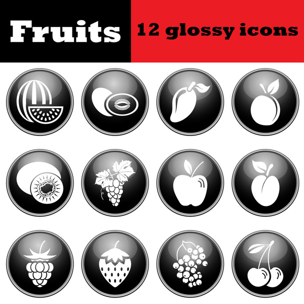 Набор фруктовых глянцевых икон
 - Вектор,изображение