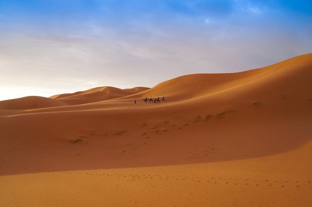 Skupina turistů na výlet na velbloudech uprostřed Sahary - Fotografie, Obrázek