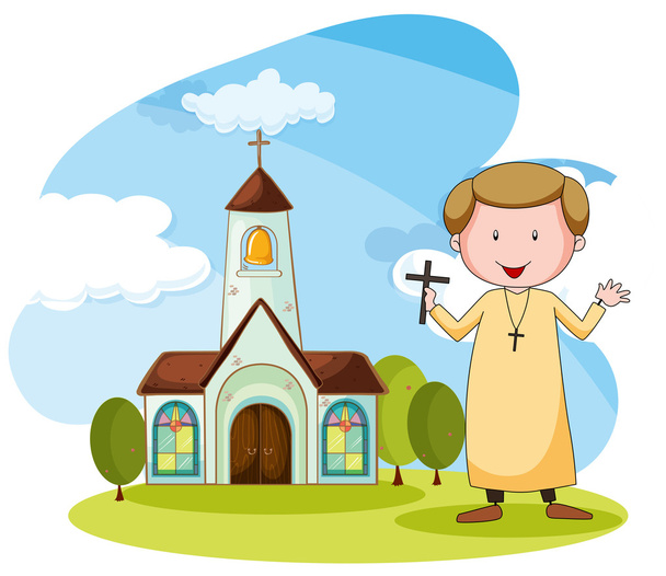Church and priest - Vector, Image