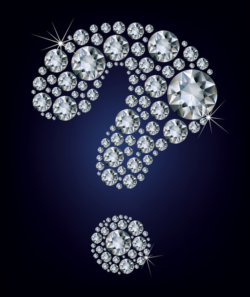 Question-mark shape made up a lot diamond on the black background - Vector, Image