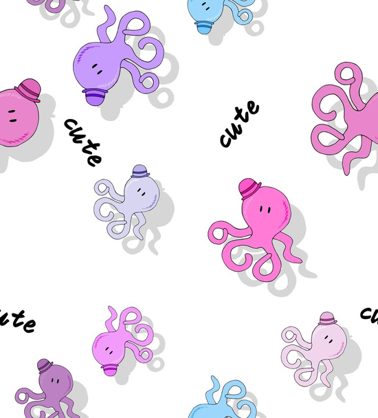 Seamless cute octopus pattern with drop shadow - Photo, Image