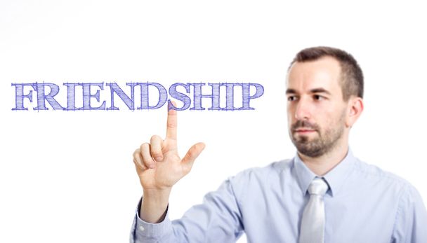Dostluk - genç işadamı mavi metinle - Fotoğraf, Görsel