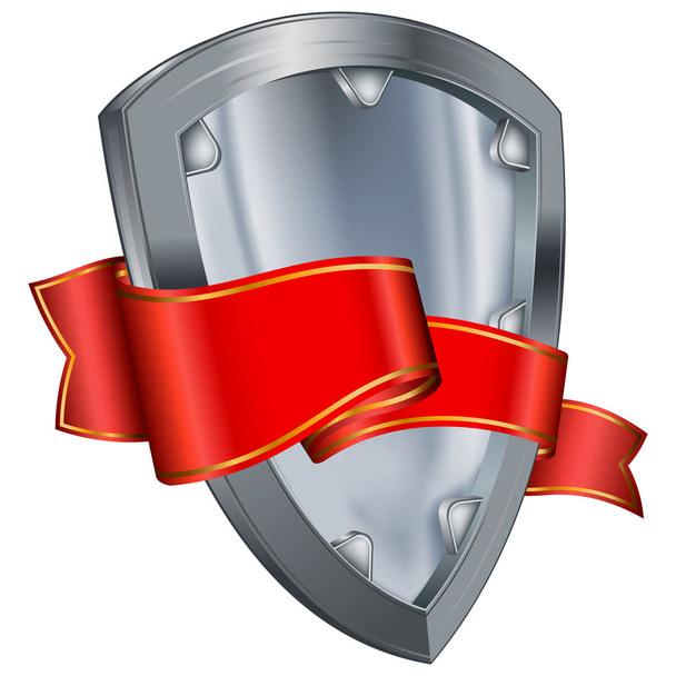 Steel shield with red ribbon - Vector, Image