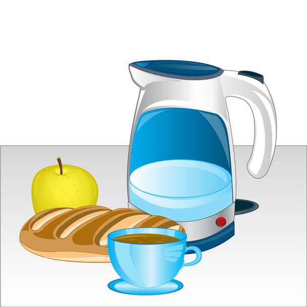 Teapot and products on table - Vector, afbeelding