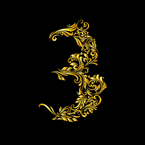 Decorated three digit on black - Vektori, kuva
