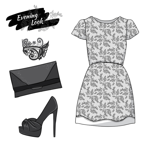 Evening set of clothes for Fashion Girl - Vector, Image