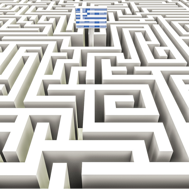 Bandera griega en un laberinto
 - Foto, Imagen