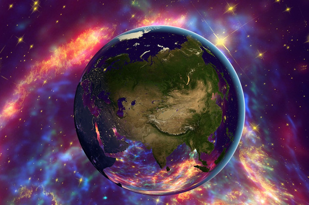 La Terre depuis l'espace sur fond surréaliste
 - Photo, image