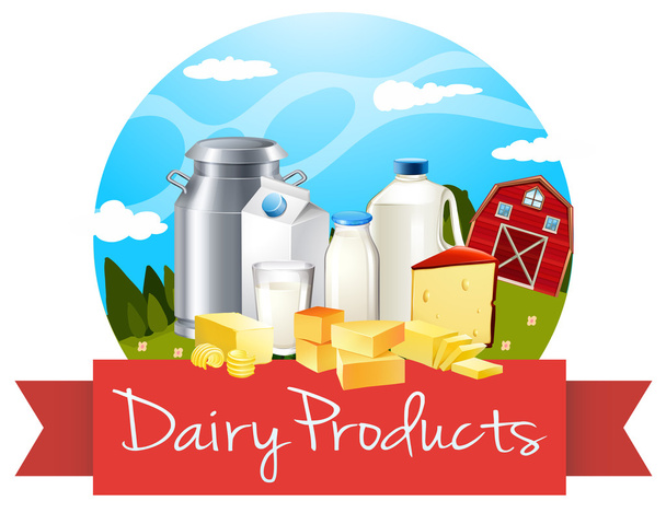 Productos lácteos con texto
 - Vector, imagen