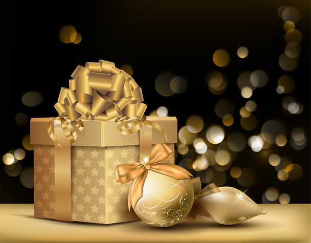 Zlatý vánoční osvětlení pozadí s ornamenty - Vektor, obrázek