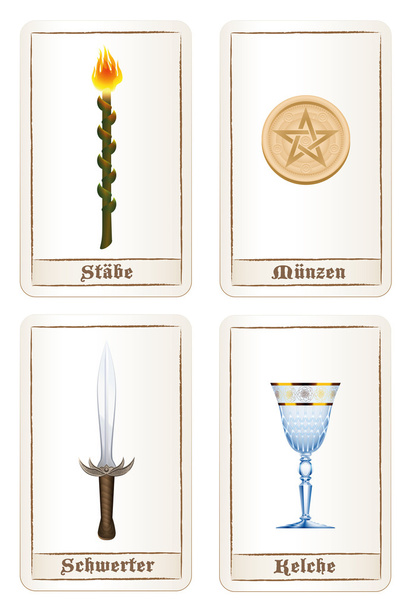 Tarotové karty prvky pentagramy meče hůlky Cups německé - Vektor, obrázek