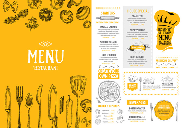 Italian restaurant menu template design - Vector, Image