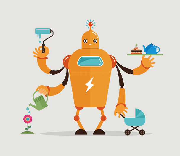 Multitasking robot karakter  - Vector, afbeelding