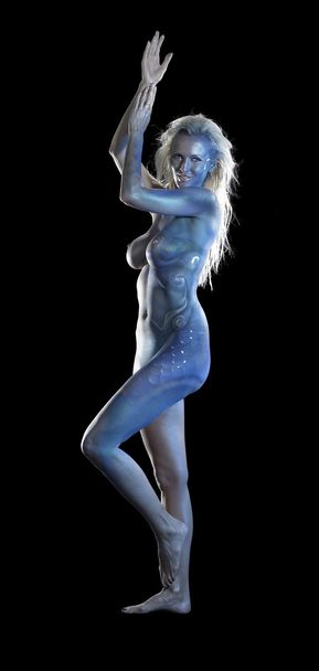 Blue bodypainted woman - Foto, Bild
