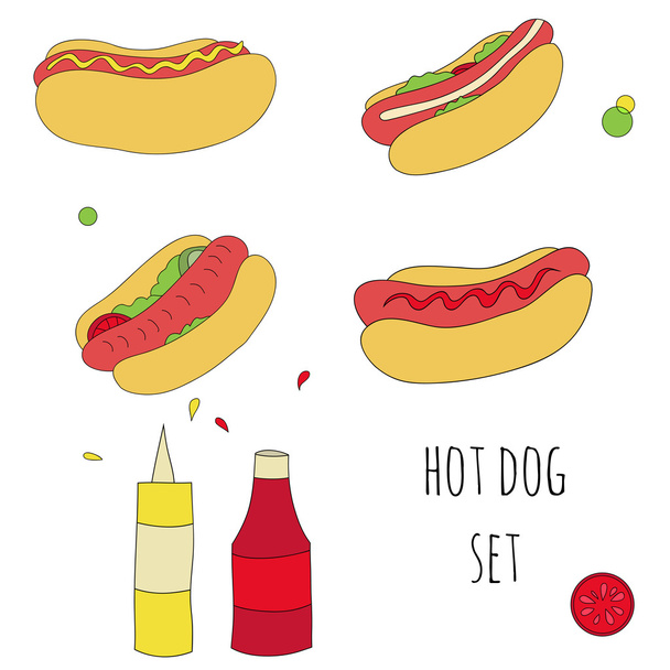 hot dog set - Vector, Imagen