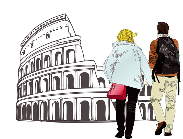 Una pareja comprometida en Roma - Italia
 - Vector, Imagen