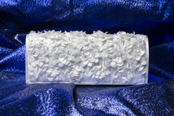 bridal clutch on a blue background - Photo, Image
