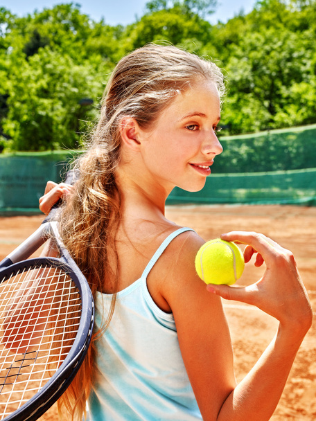 Girl athlete with racket and ball - Zdjęcie, obraz