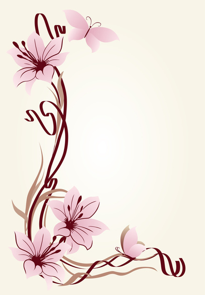 Background for text with lilies and butterflies in art Nouveau style. - Vector, Image