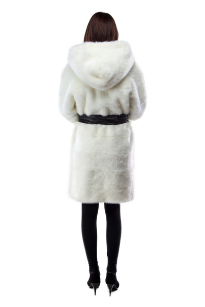 Photo of woman in white fur coat, from back  - Fotografie, Obrázek
