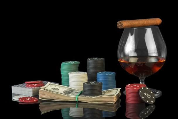Poker chips and dollar bills - Foto, Imagem