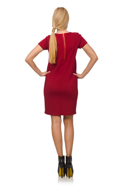 Mujer de pelo rubio en vestido bordo
 - Foto, imagen