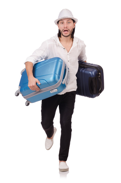 Tourist with suitcases isolated on white - Valokuva, kuva