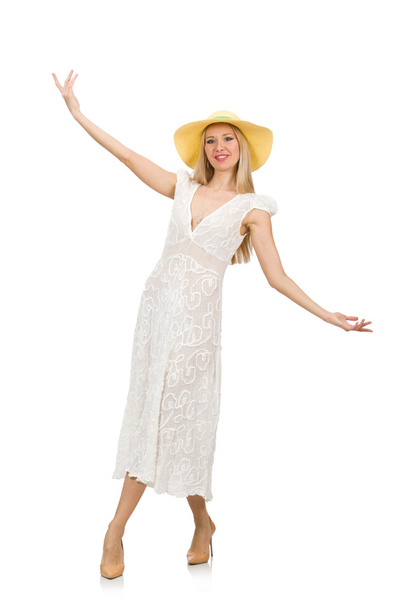 Mujer en vestido largo de verano y sombrero
 - Foto, imagen