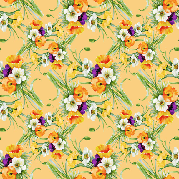 Floral seamless pattern on yellow - Φωτογραφία, εικόνα