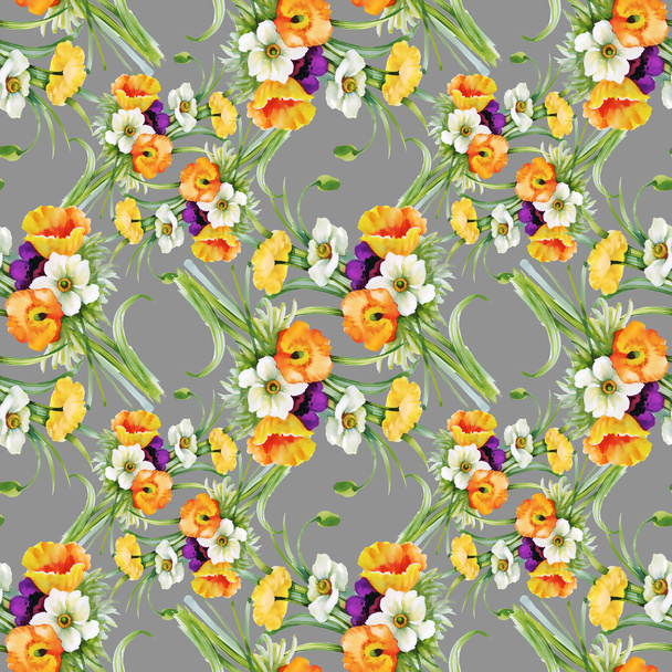 Floral seamless pattern on gray - Foto, Imagen