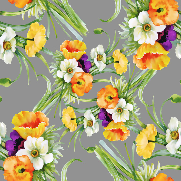 Floral seamless pattern on grey - Foto, Imagen