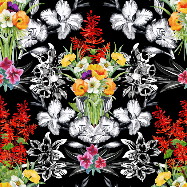 Seamless floral pattern on  black - Fotografie, Obrázek