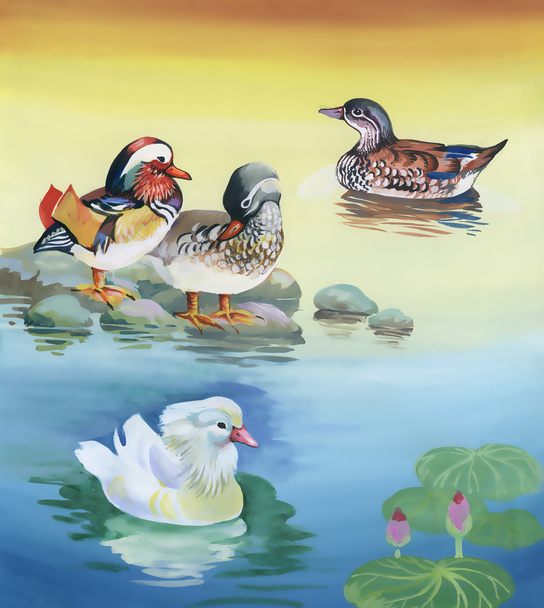 Geese flock swimming on pond - Zdjęcie, obraz