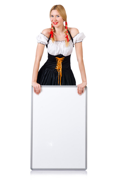 Woman in bavarian costume isolated on white - Photo, Image