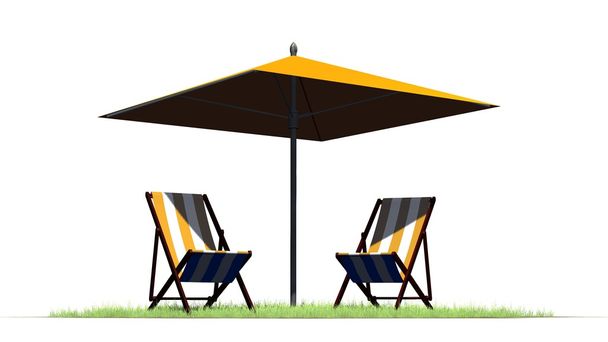 стільці палуби і парасолька - відокремлені на білому фоні
 - Фото, зображення