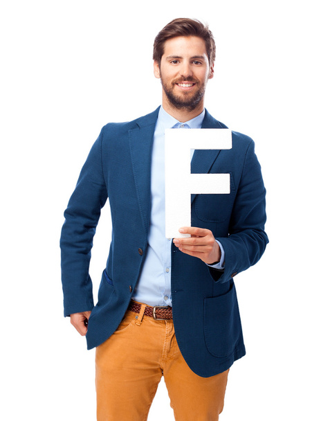 happy businessman with letters - Foto, afbeelding