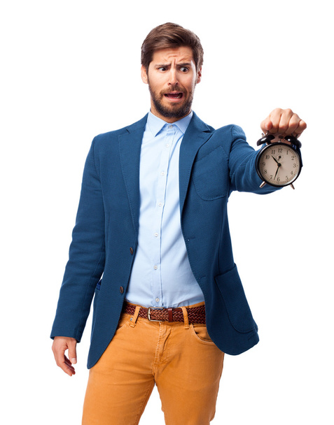 worried businessman with clock - Фото, изображение