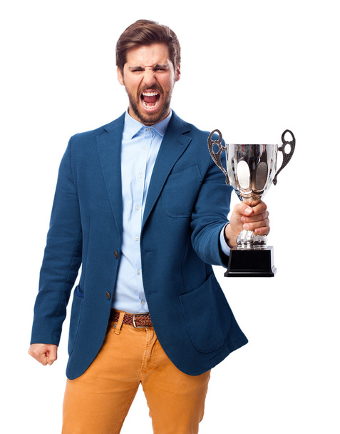 happy businessman with sport cup - Φωτογραφία, εικόνα