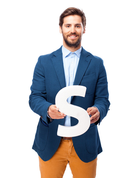 happy businessman with letters - Foto, afbeelding