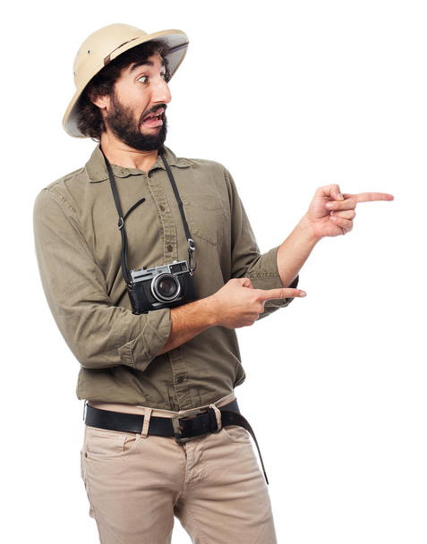 crazy explorer man pointing - Φωτογραφία, εικόνα