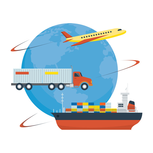 Avion, camion, navire, livraison dans le monde entier
 - Vecteur, image