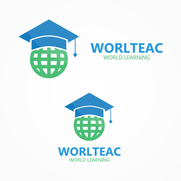 卒業の帽子と地球のベクトルのロゴの組み合わせ - ベクター画像