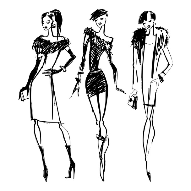 Silhouettes of Fashion Women - Vector, Image