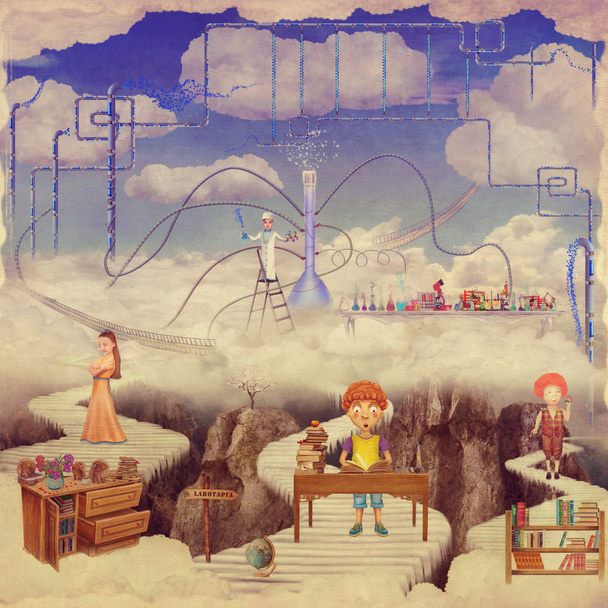 Illustration of Kids Playing in a  fantastic  Laboratory - Photo, Image