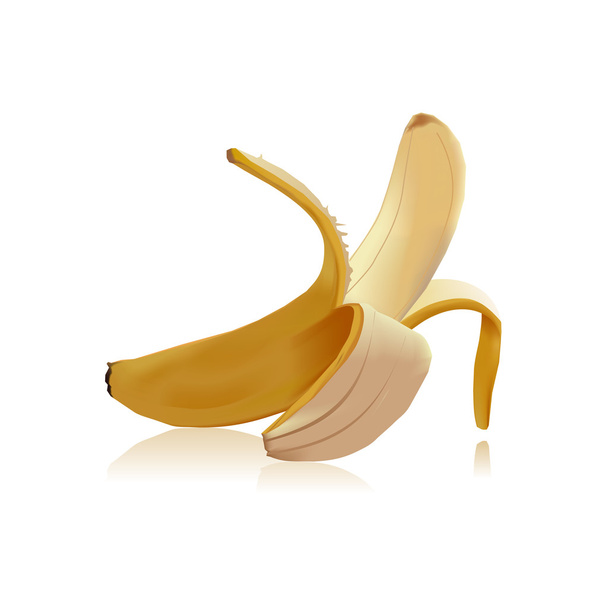Ilustración vectorial apetitoso y delicioso plátano. Fruto de piel abierta con visible durante el cual delicioso plátano. Ilustración aislada sobre fondo blanco se han hecho malla vectorial
. - Vector, imagen