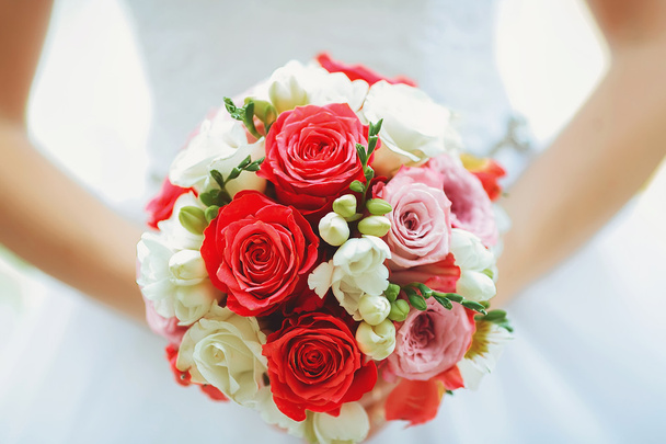 Bride with bouquet, closeup - Zdjęcie, obraz