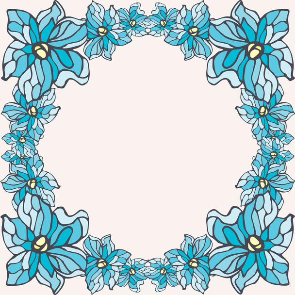 Blue flowers frame isolated on a beige background - Vector, afbeelding