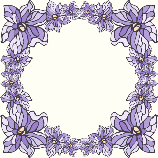 Lavendelblüten umrahmen isoliert auf beigem Hintergrund - Vektor, Bild