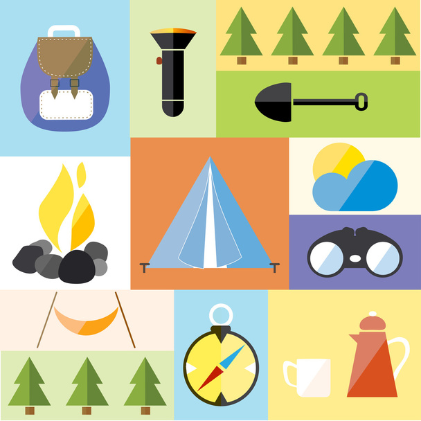 Kamp çadır Set simgesi macera zammı orman seyahat vektör çizim - Vektör, Görsel