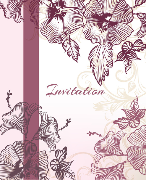 Elegant vertical invitation card with purple flowers - Vector, Image